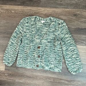 Pure Jill J. Jill Green Marled Knit 100% Cotton V-Neck Cardigan Size Large